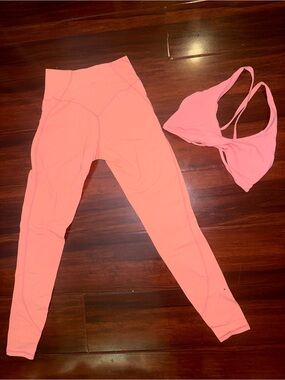 BuffBunny Small Coral Pink High-Waist Leggings & twist sports bra size M